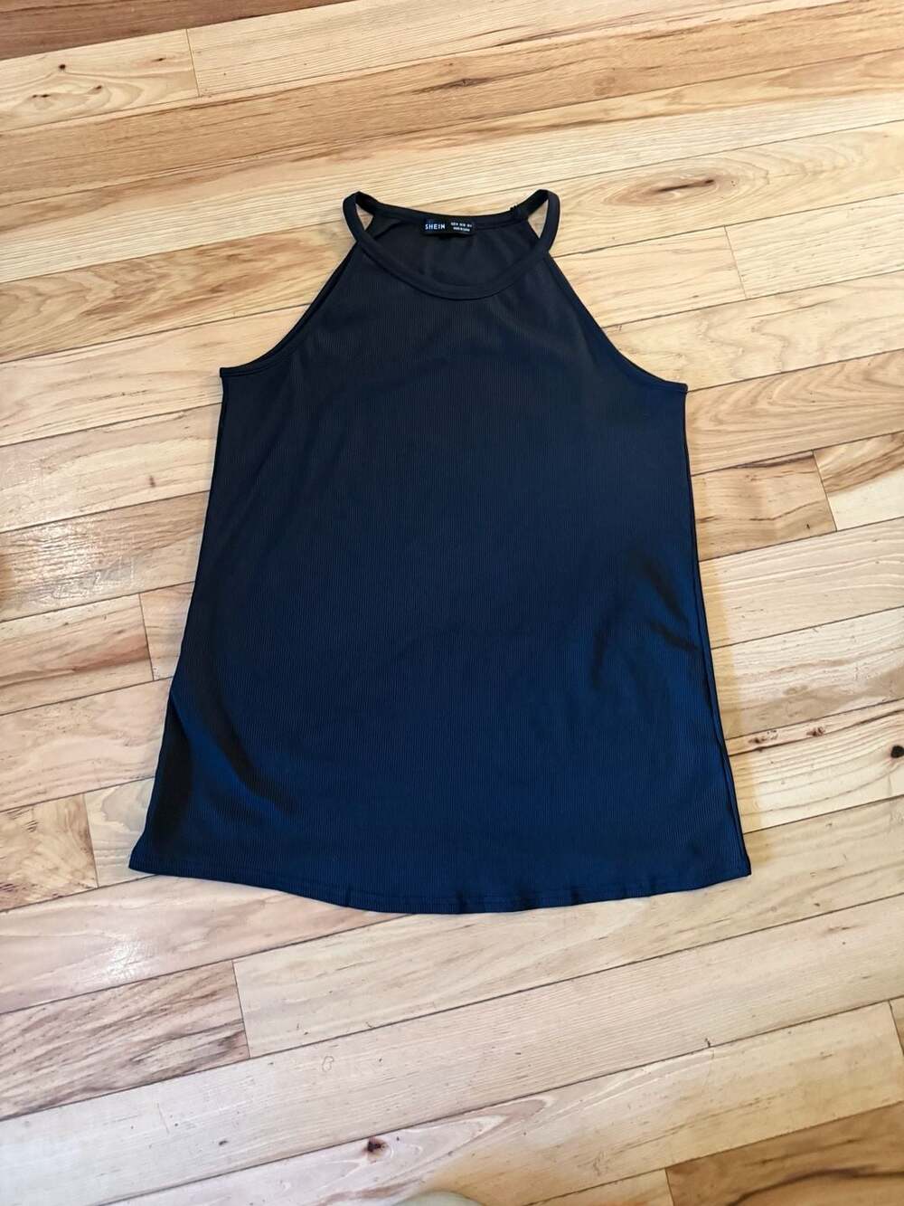 SHEIN Ribbed Knit Halter Tank Top Black Size M